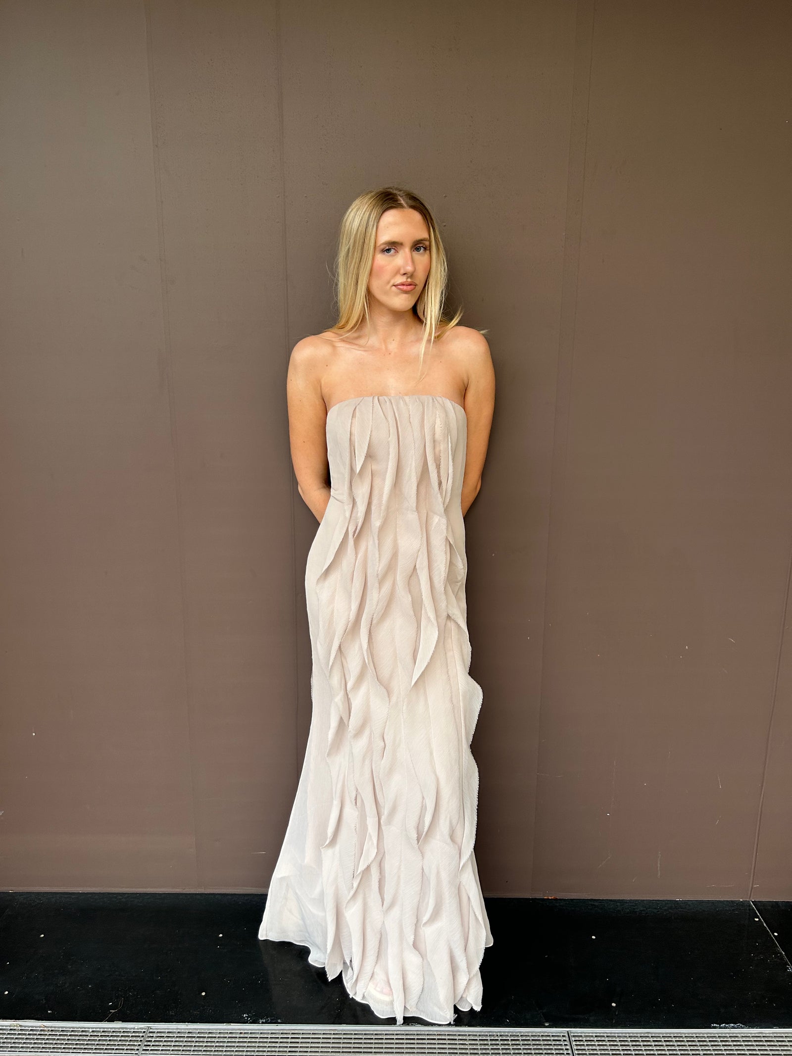 Vera Wang Vintage Cascading Gown In Dusty Pink