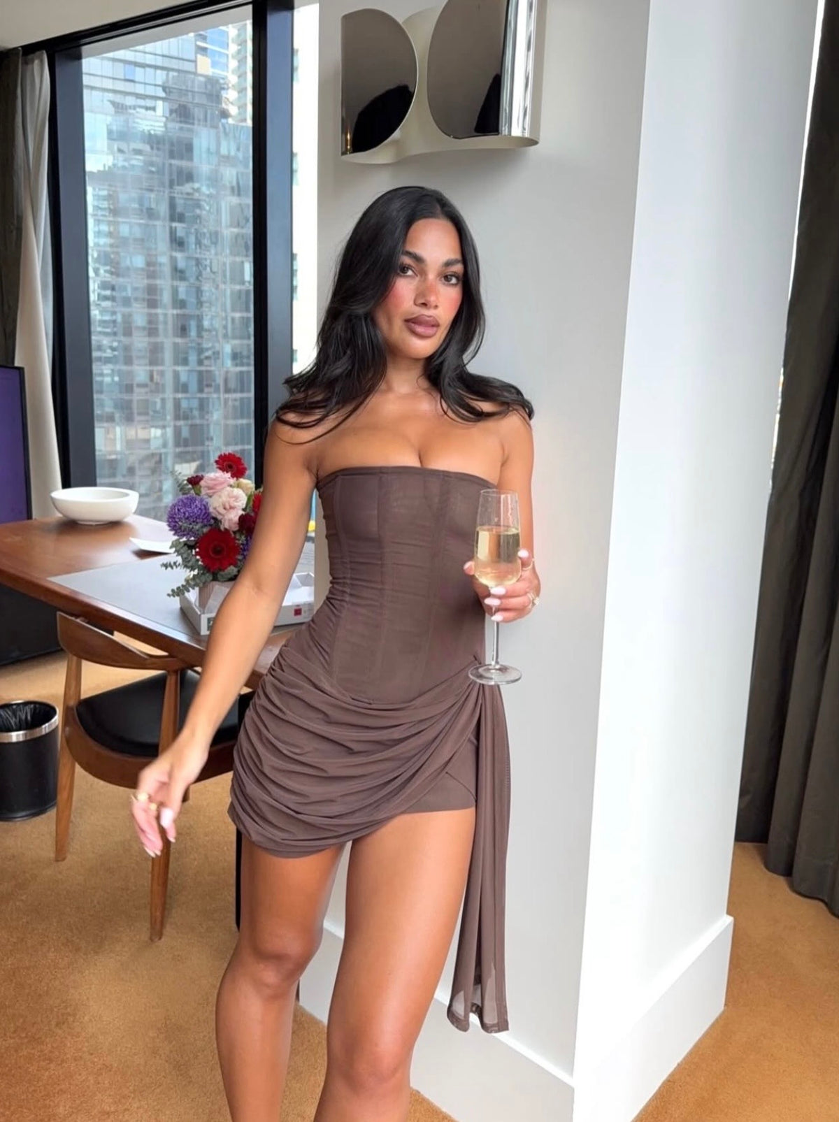 Mira Mesh Corset mini in Brown